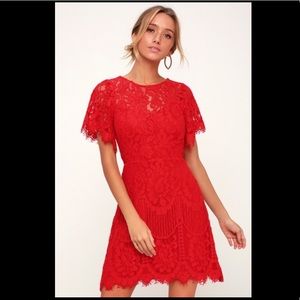 Lulus Pearson Red Lace Short Sleeve Dress